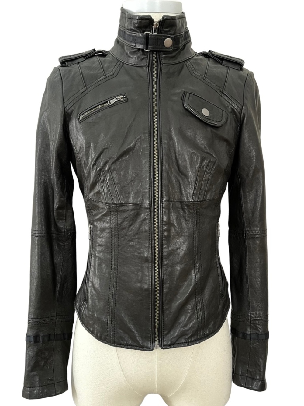 DANIER Black Genuine Leather Moto Jacket Women’s XS Fitted